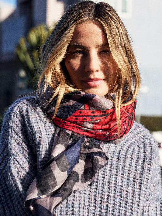 D/Luca Camouflage Blu & Bird of Paradise - Fine Cashmere Scarf