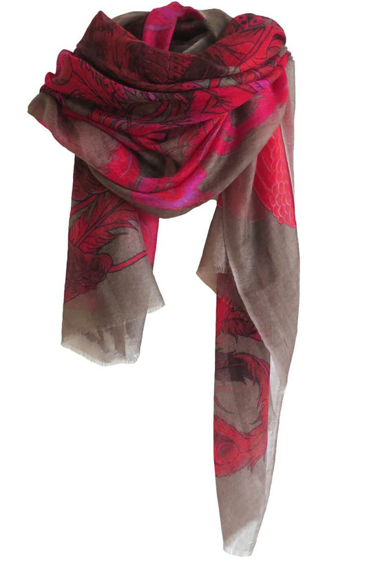 D/Luca Bird of Paradise - Shades of Pink & Red Fine Cashmere Scarf