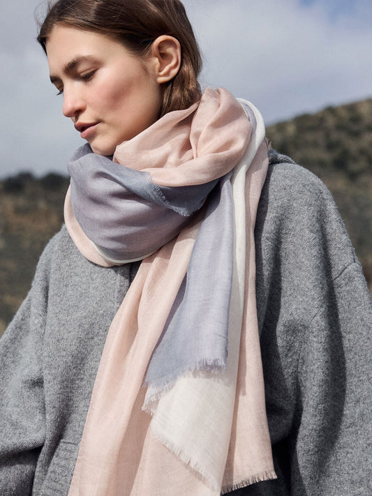 D/Luca - Sanctuary Shades of Sand & Grey - Fine Silk Cashmere Scarf