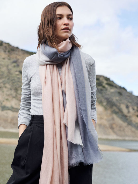 D/Luca - Sanctuary Shades of Sand & Grey - Fine Silk Cashmere Scarf