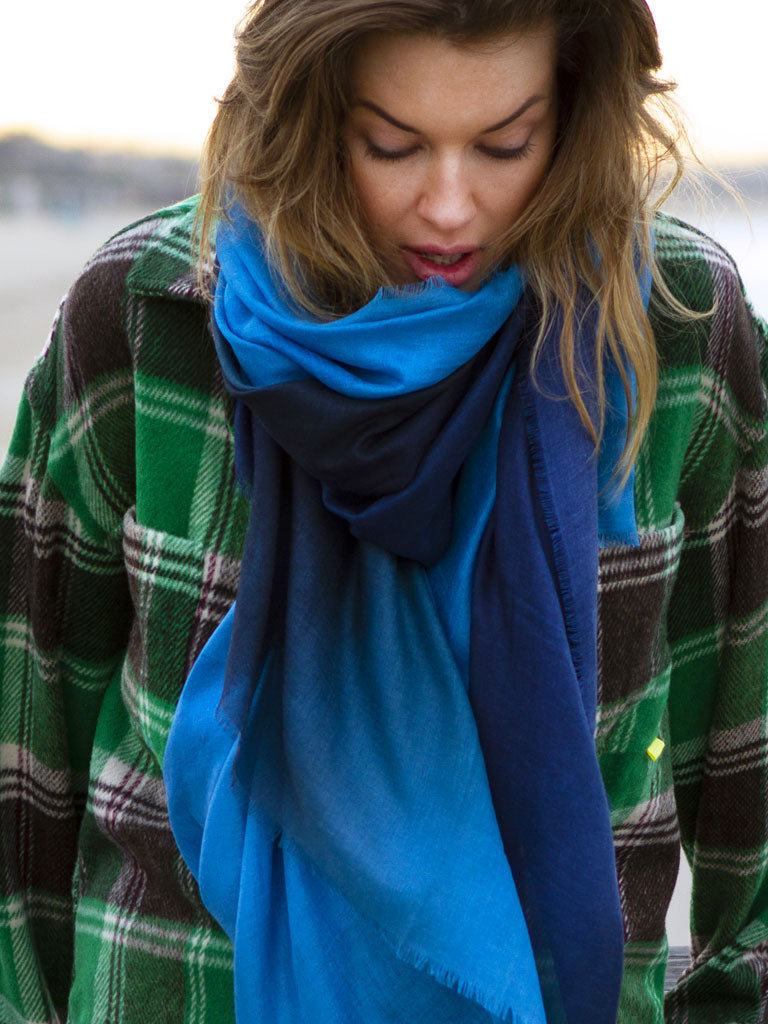 D/Luca   - Sanctuary Shades of Blue - Fine Silk Cashmere Scarf