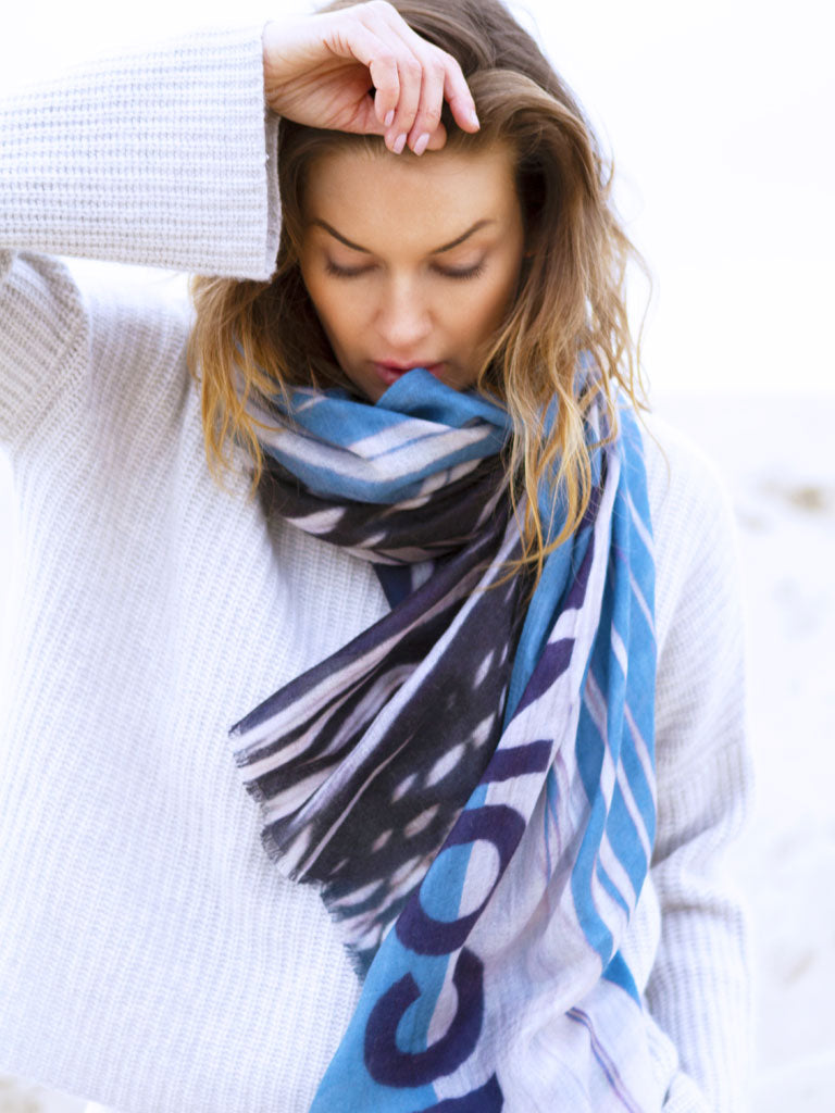 D/Luca Feather Unconditional Denim & Sea - Fine Cashmere Scarf