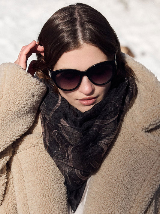 D/Luca  Bird of Paradise - Shades of Black Fine Cashmere Scarf