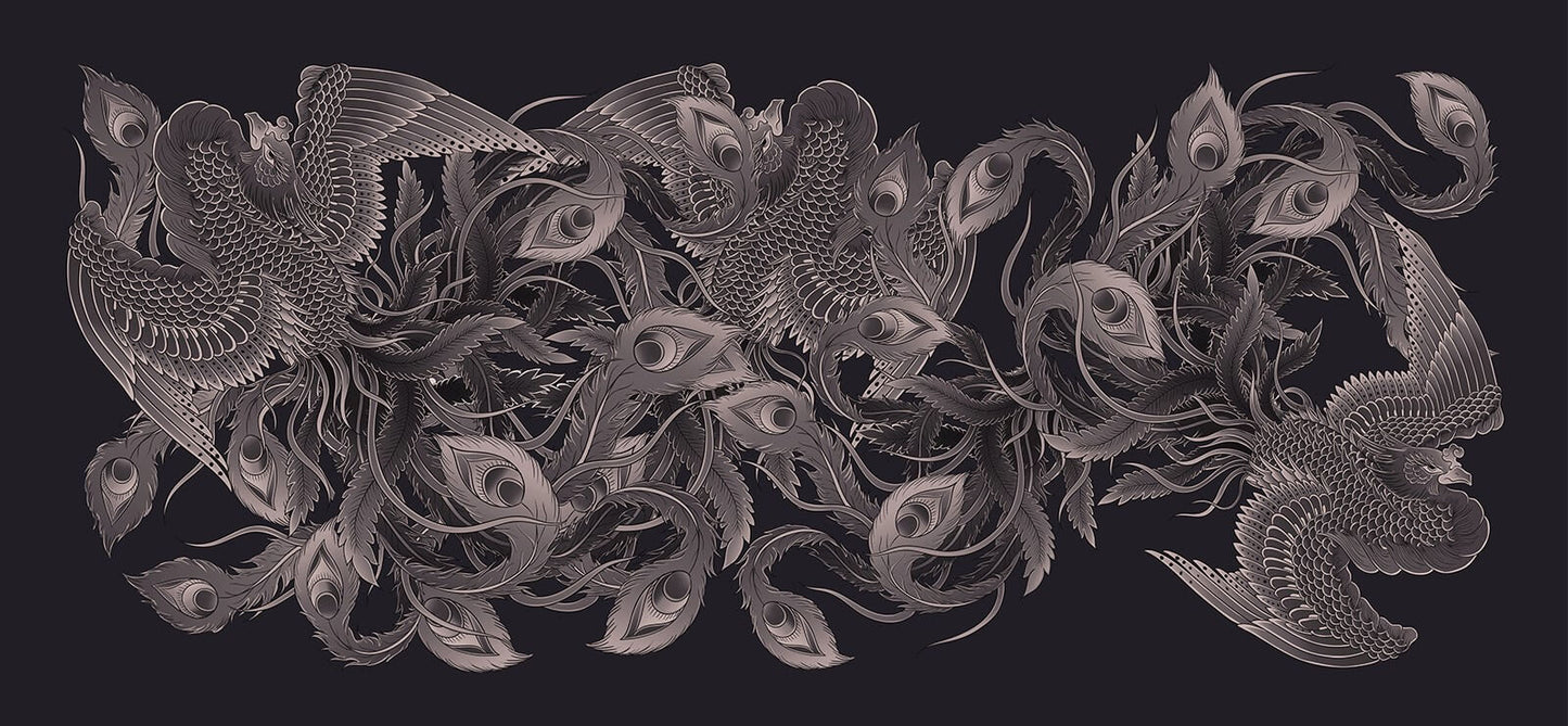 D/Luca  Bird of Paradise - Shades of Black Fine Cashmere Scarf