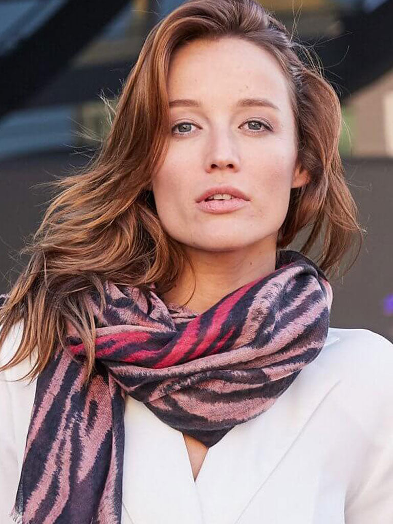 D/Luca Tiger - Shades of Charcoal & Rose - Fine Cashmere Scarf