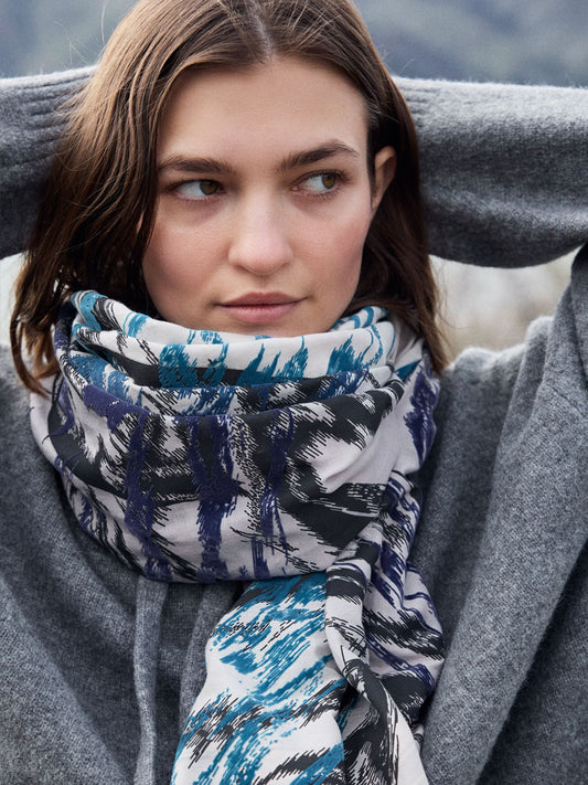 Leigh & Luca Abstract Blue - Silk Cotton Scarf