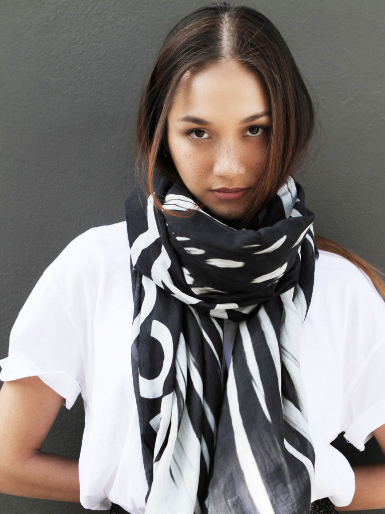 D/Luca Feather Black Unconditional - Silk Cotton Scarf